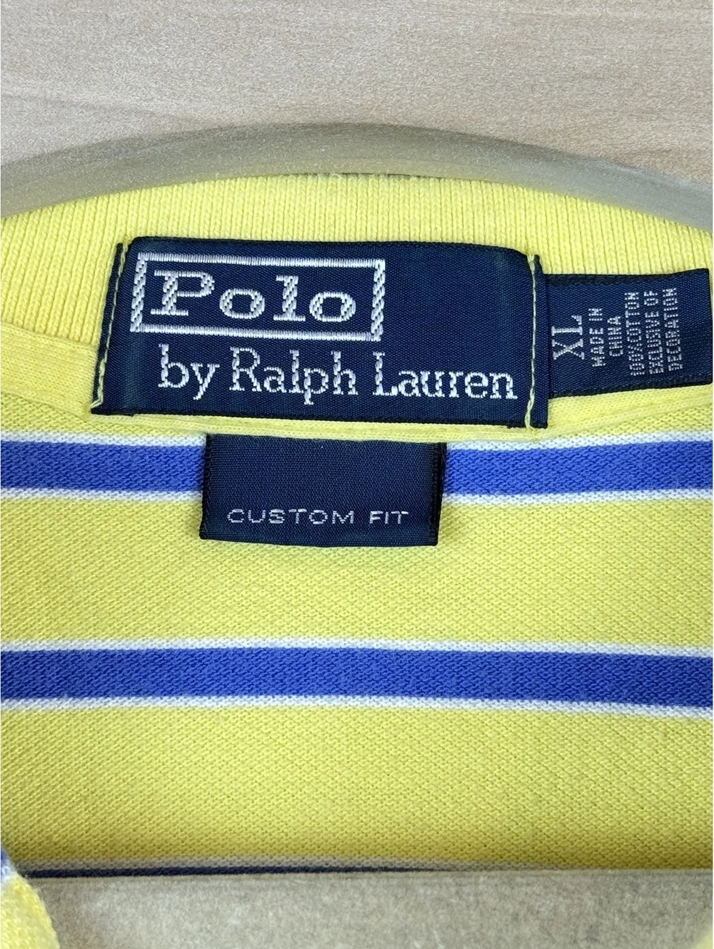 Polo Ralph Lauren Men’s XL Custom Fit Yellow Blue Striped Polo Shirt Red Pony